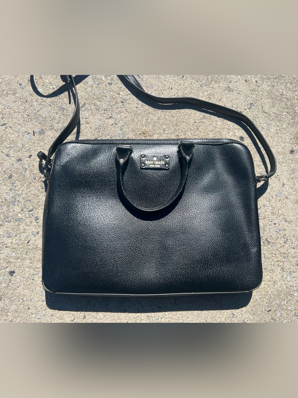 kate spade Black Pebbled Leather Satchel with Logo Plaque